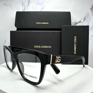 New Dolce&Gabbana Eyeglasses Black Square Gold Metal 55-18-145mm Glasses Frames